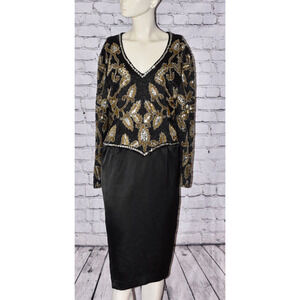 BLACK TIE He-ro Industries BEADED SEQUINED EVENING FORMAL Art Deco PARTY Dress